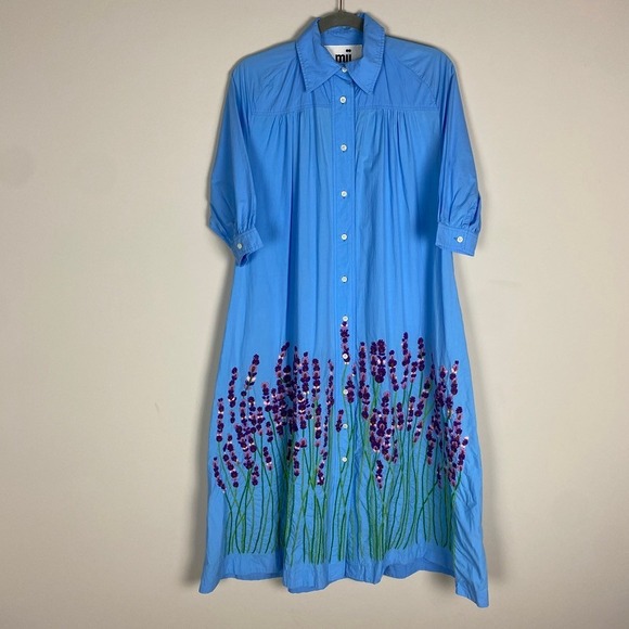 Dresses & Skirts - Mii Collection Niki Lavender Embroidered Shirt Dress Womens XS Floral Midi